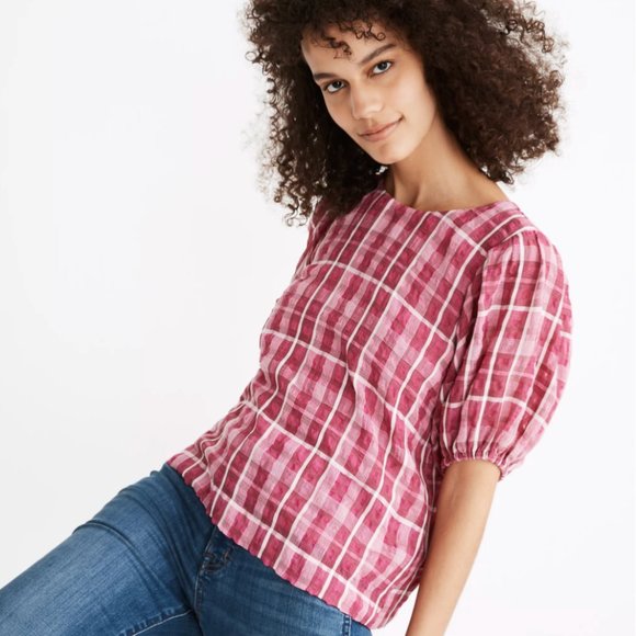 Madewell Tops - Plaid Puff-Sleeve Top